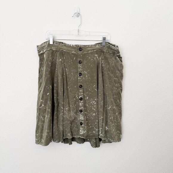 [Torrid] Olive Green Mineral Wash Button Front Skirtall A-Line Mini NWT Size 1X - Picture 3 of 13